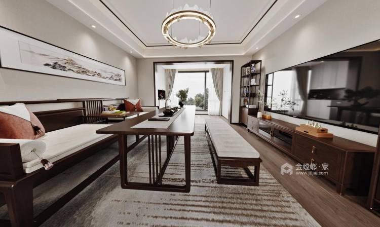 140平中心城新中式风格-带您舒适，给您一个温馨的家-客厅效果图及设计说明