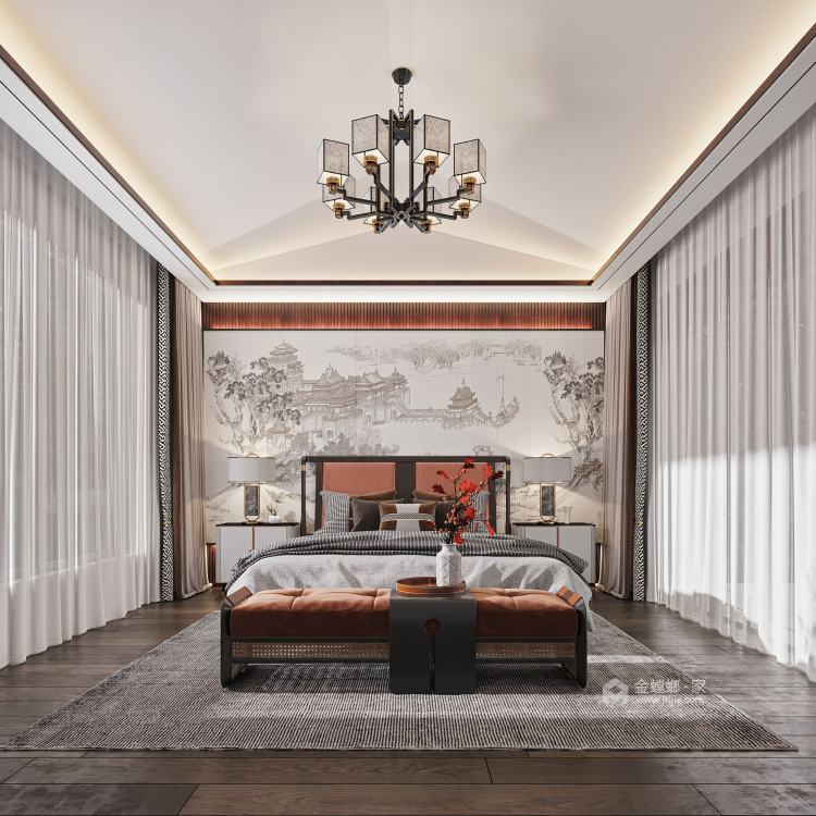 700平涵月楼新中式风格-卧室效果图及设计说明