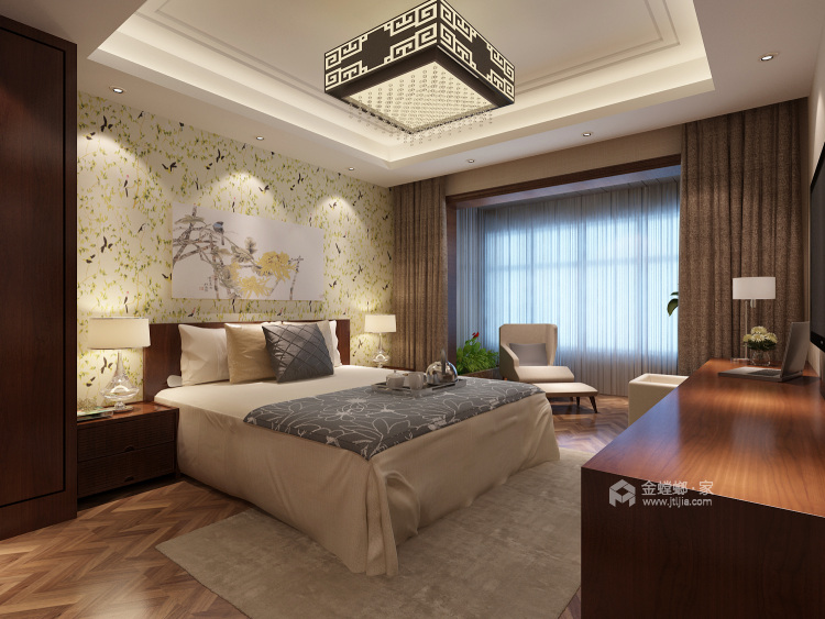150平紫郡长安新中式风格-卧室效果图及设计说明