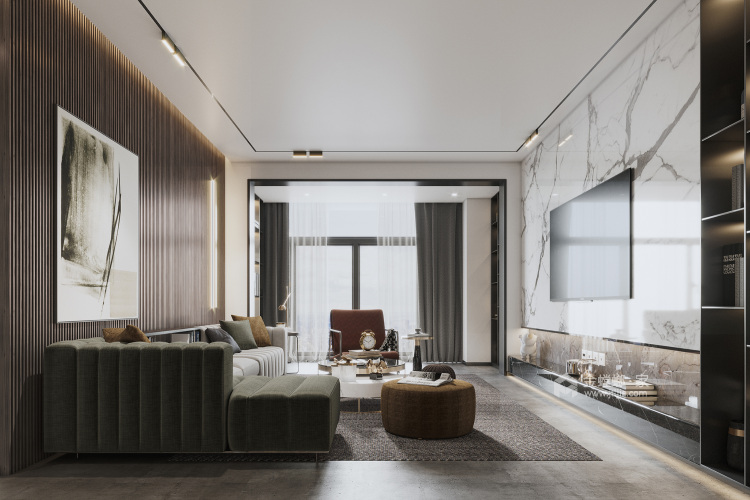 130平华润国际中心现代风格-客厅效果图及设计说明