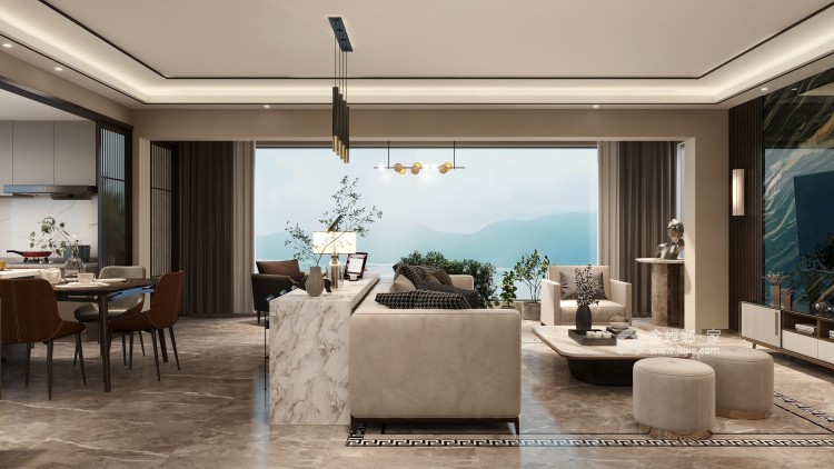 128平金科江海湖现代风格-客厅效果图及设计说明