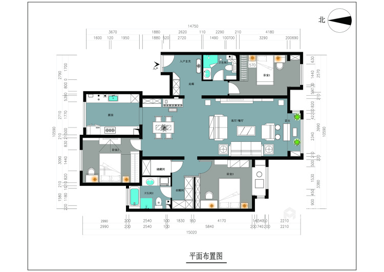 150平凤凰城一期新中式风格-平面布置图
