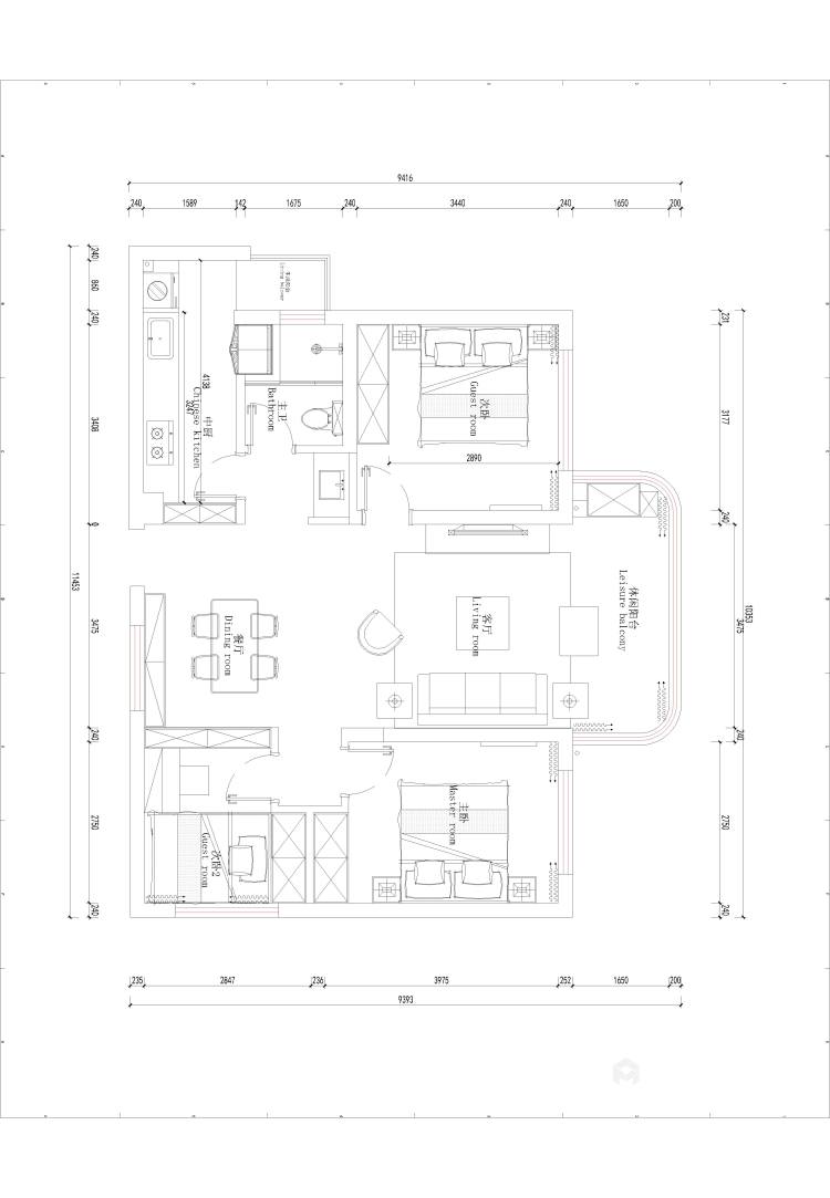 95平峨眉璞园新中式风格-平面设计图及设计说明