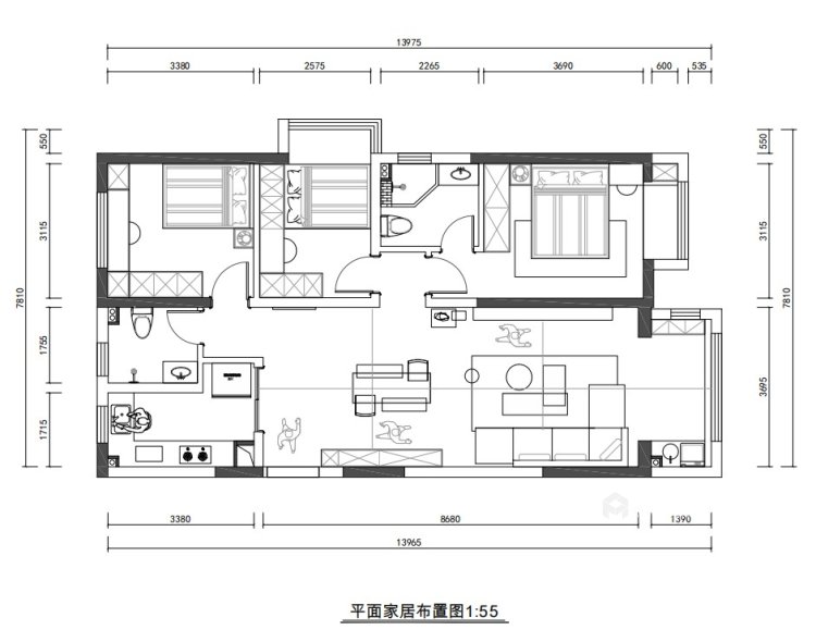 125平富田九鼎公馆现代风格-平面设计图及设计说明