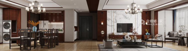 215平东麟府新中式风格-客厅效果图及设计说明