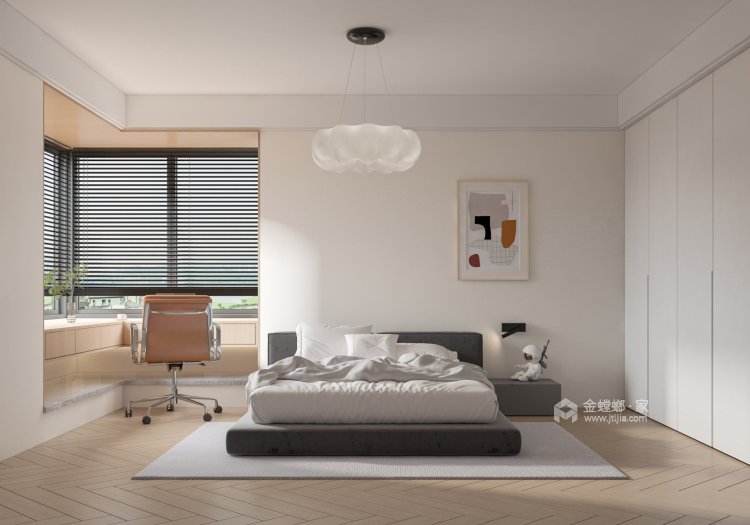 180平天鹅湖畔日式原木风格-卧室效果图及设计说明