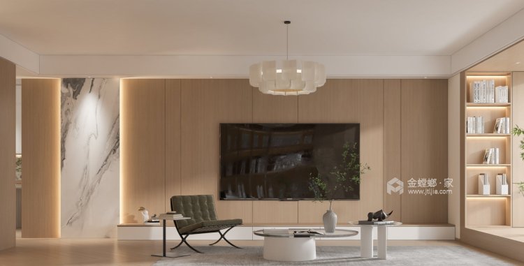 180平天鹅湖畔日式原木风格-客厅效果图及设计说明