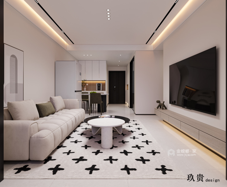 87平荣盛山湖樾现代风格-客厅效果图及设计说明