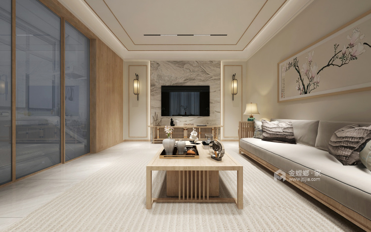520平自建别墅新中式风格-客厅效果图及设计说明