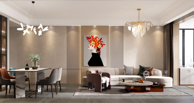 98平同乐新城现代轻奢-客厅效果图及设计说明