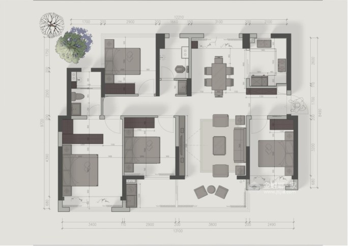 130平未来花园现代风格-业主需求&原始结构图