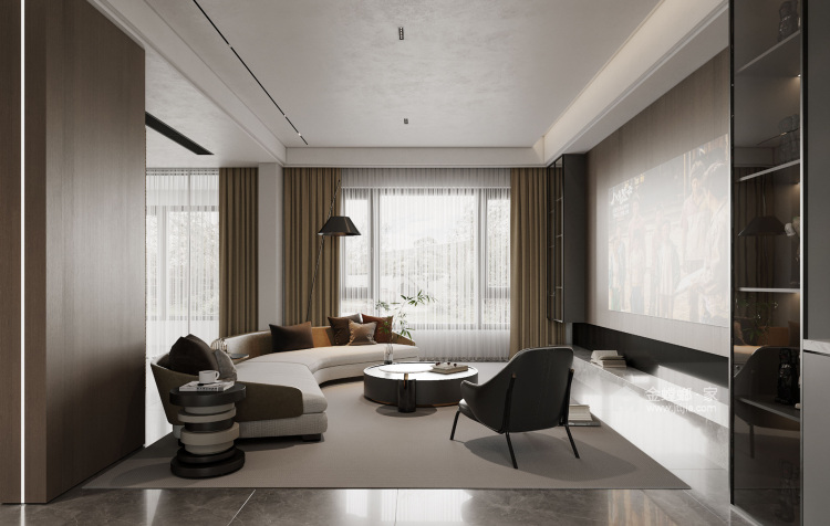 180平叠墅半岛印象现代风格-客厅效果图及设计说明
