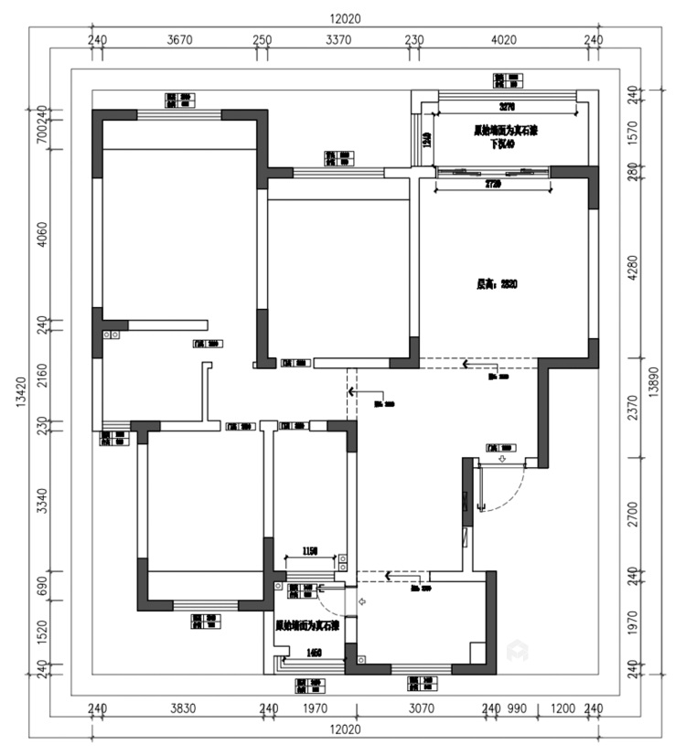135平新湖明珠城现代简约风格-业主需求&原始结构图