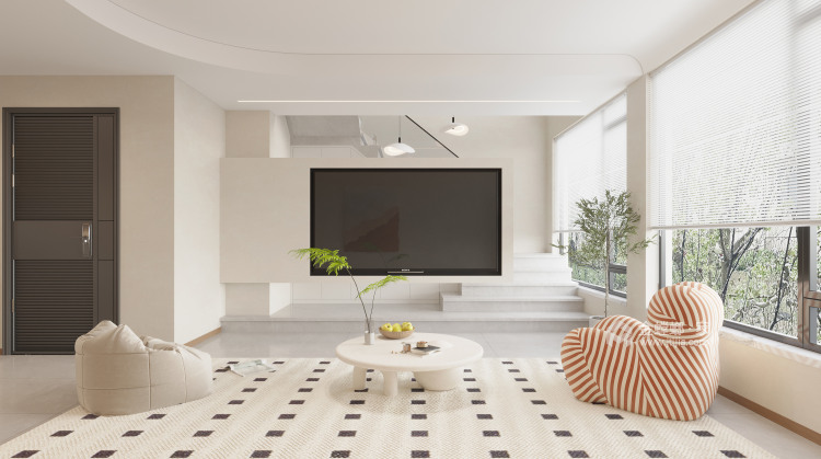 220平方5室自建房现代效果-客厅效果图及设计说明