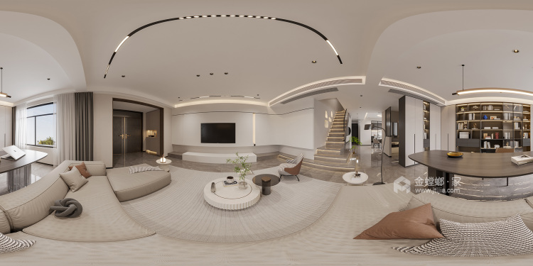 梧桐墅200平复式现代轻奢-客厅效果图及设计说明