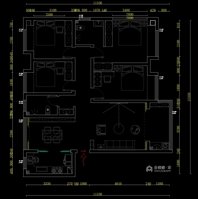 146m²蓝天铂宫简约四房现代风格-平面设计图及设计说明