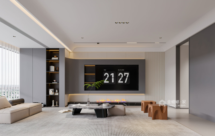 140平苏荷江山印黑白灰现代简约-客厅效果图及设计说明