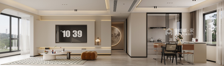 139m²琴岛壹号院奶油极简风格-客厅效果图及设计说明