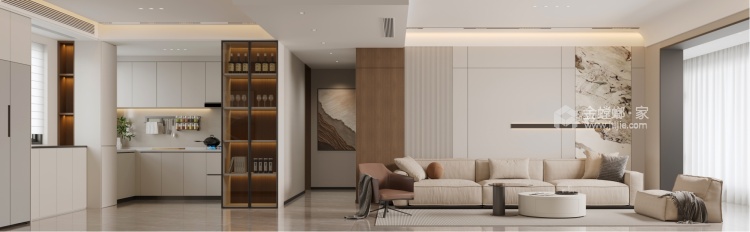 昆仑望岳160m²现代简约风格案例-客厅效果图及设计说明