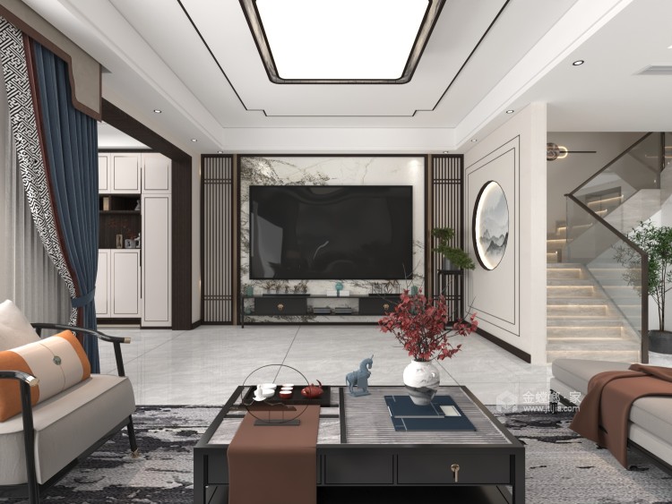 300平廖河惠谷新中式风格-客厅效果图及设计说明