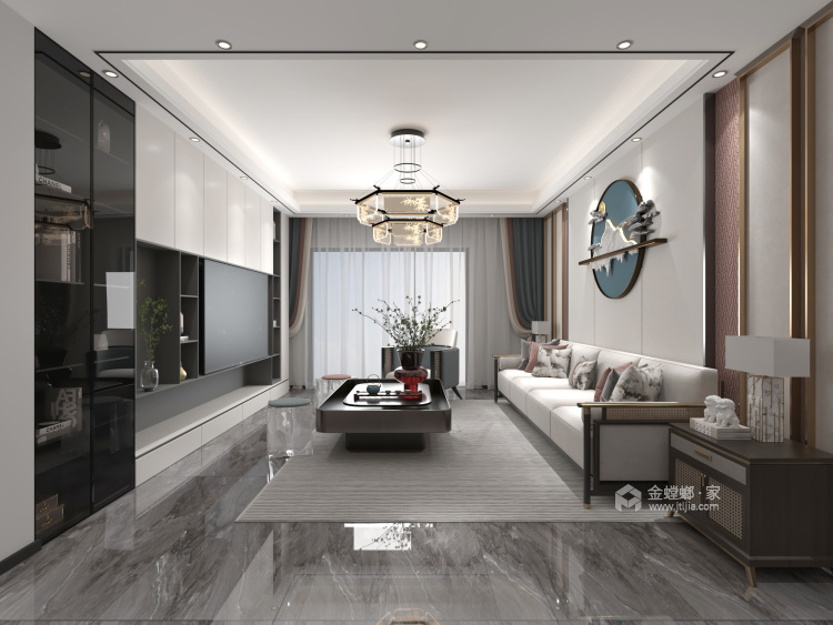150平北城国际现代新中式-客厅效果图及设计说明