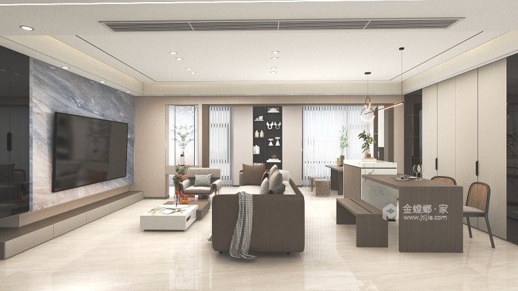 丽雅江宸215大平层现代轻奢风格-客厅效果图及设计说明