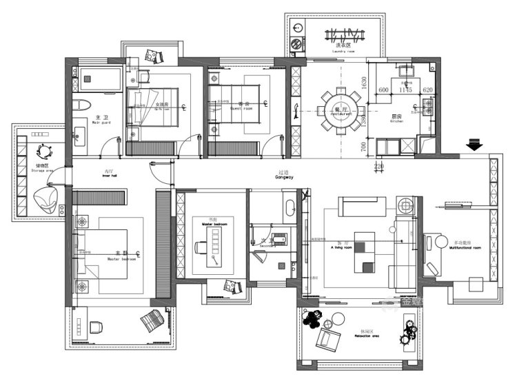 盛科城190m²新中式风格-平面设计图及设计说明