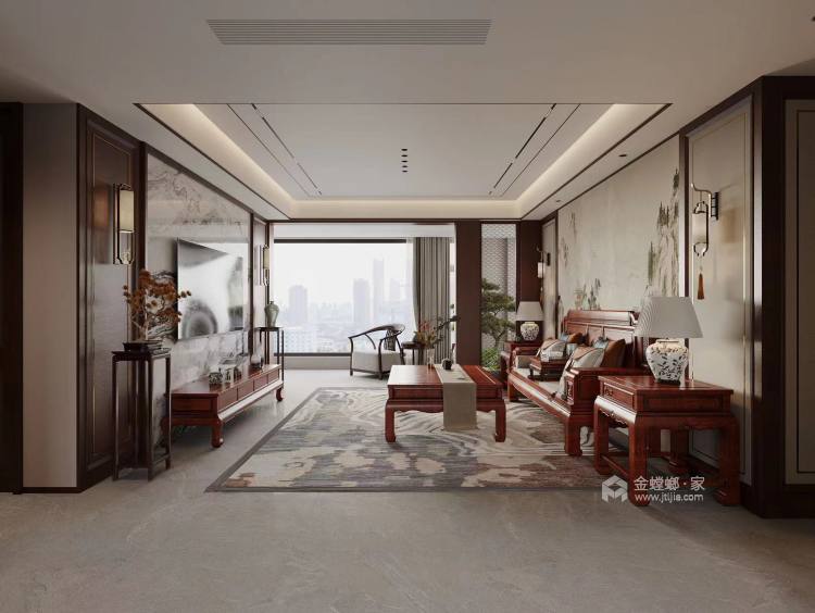 路桥·锦绣熙园136㎡中式风格-客厅效果图及设计说明