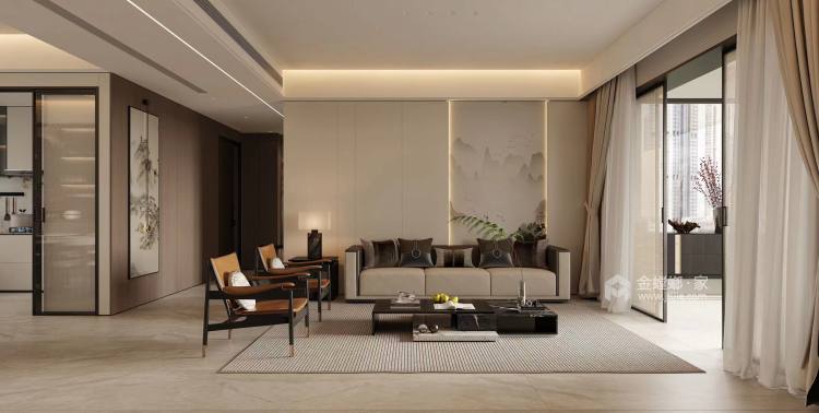 盛科城190m²新中式风格-客厅效果图及设计说明