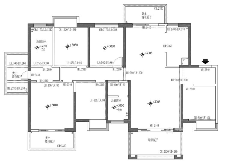 盛科城190m²新中式风格-业主需求&原始结构图