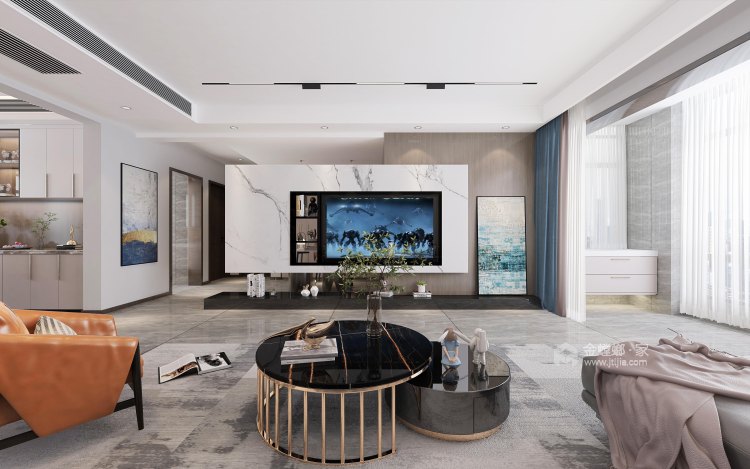 160平方香泊湾现代轻奢-客厅效果图及设计说明