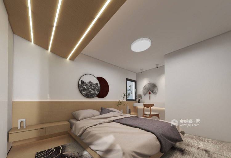 90平公馆一号新中式风格-卧室效果图及设计说明