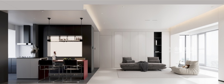 172平方金科博翠拾光现代极简风格-客厅效果图及设计说明