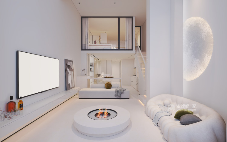 42平方LOFT临岸公寓 现代风格-客厅效果图及设计说明