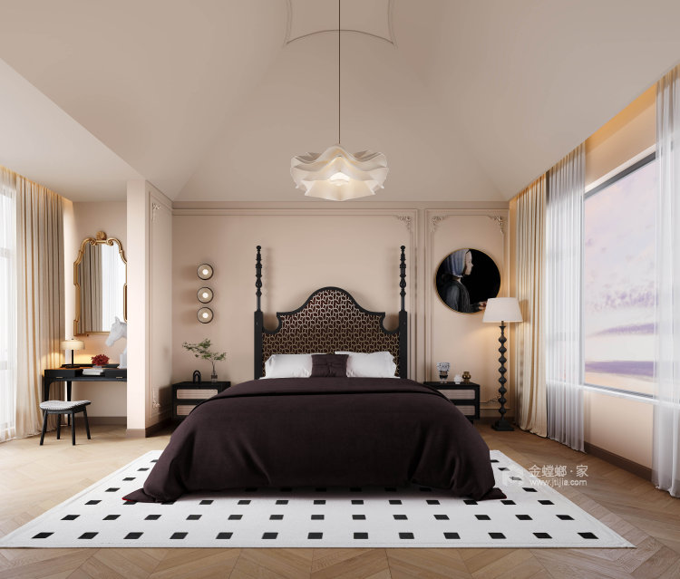 240平方别墅幸福家园中古风-卧室效果图及设计说明