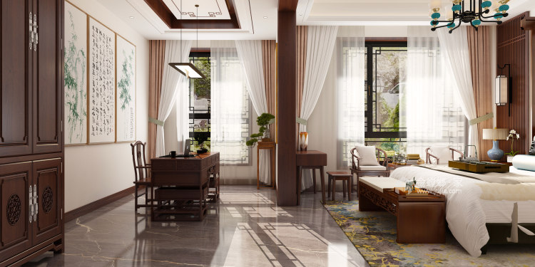 620平滨湖桃园二期中式风格-卧室效果图及设计说明