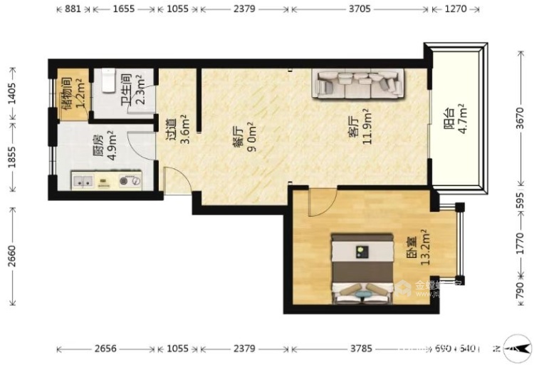 39平万科锦里公寓现代风格-业主需求&原始结构图