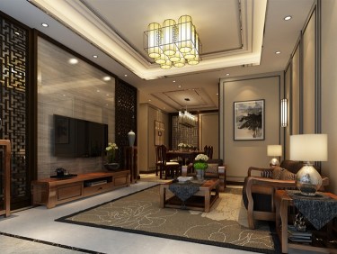 200平别墅新中式客厅