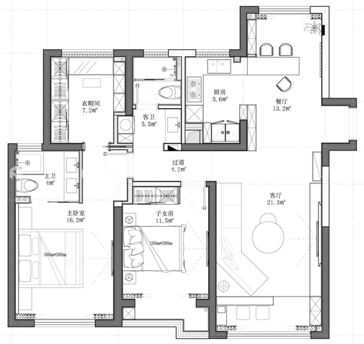 时尚男女的改造计划：原房屋结构里没有的也能有！-平面布置图
