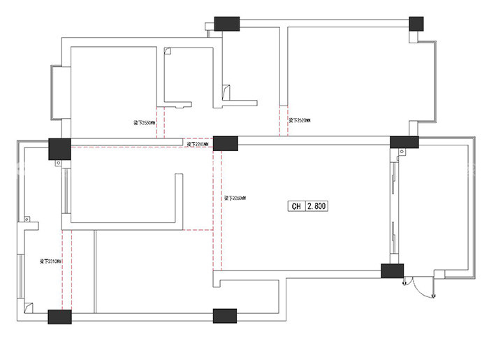 117m²北欧风三居，原木北欧风-原始结构图
