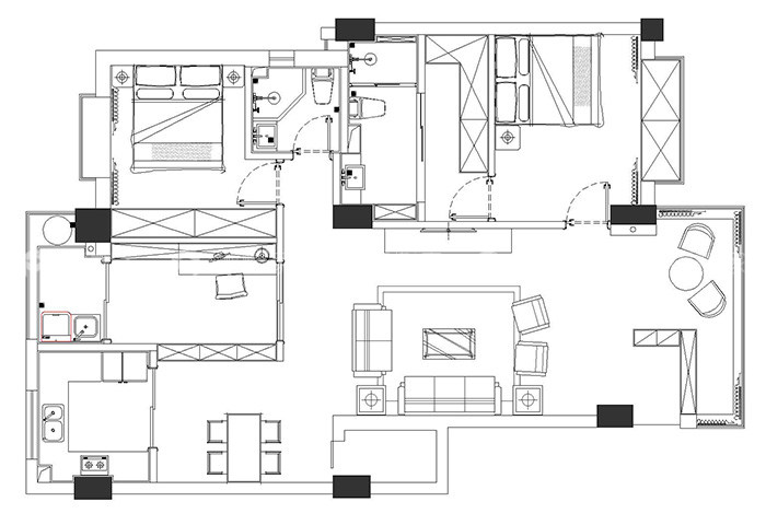 117m²北欧风三居，原木北欧风-平面布置图