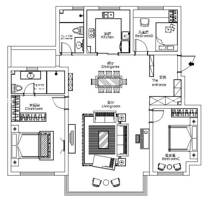 幸福就是一家人在一起，实用的现代简约风-平面布置图