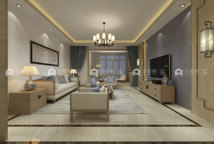 160平新中式，没见过这么简单的中式-客厅效果图及设计说明