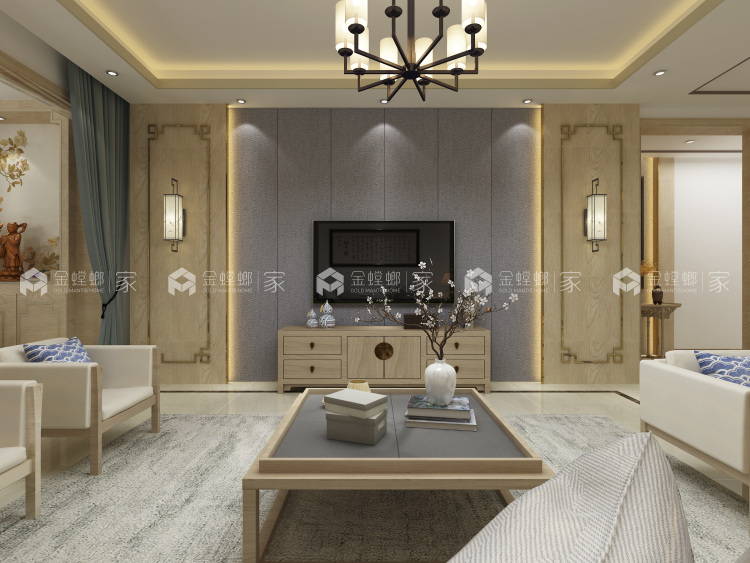 160平新中式，没见过这么简单的中式-客厅效果图及设计说明