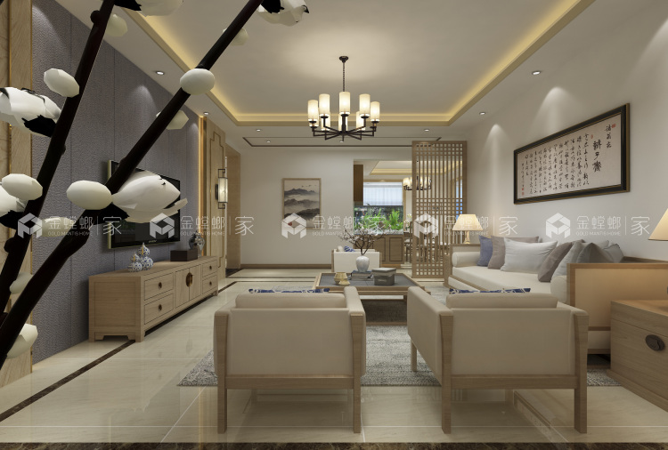 160平新中式，没见过这么简单的中式-客厅效果图及设计说明