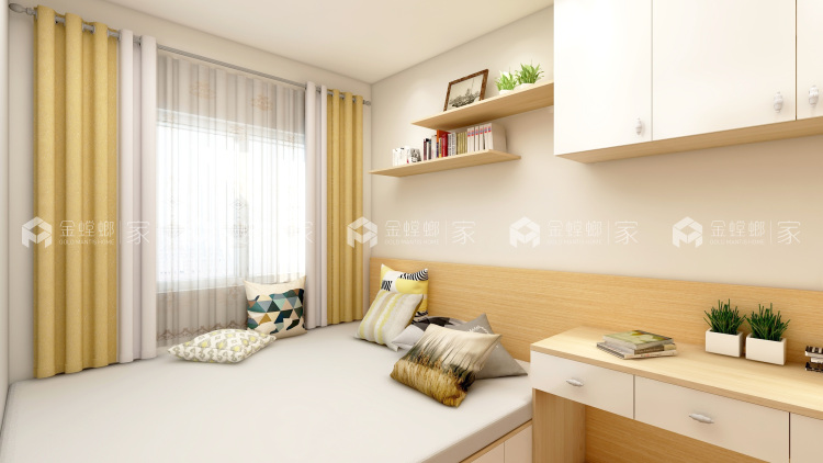 89平浅色原木北欧风，精致无拘束-卧室效果图及设计说明