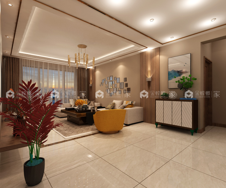 138平大三居室，新婚房告诉你如何装修-客厅效果图及设计说明