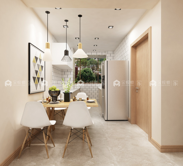 89平浅色原木北欧风，精致无拘束-餐厅效果图及设计说明