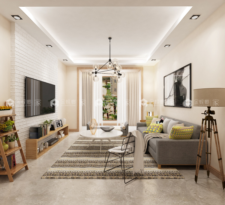 89平浅色原木北欧风，精致无拘束-客厅效果图及设计说明