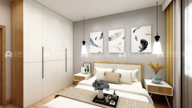 89平浅色原木北欧风，精致无拘束-卧室效果图及设计说明
